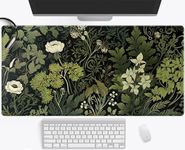 Green Leaves Desk Mat Beige plants Desk Pad, Large Extend Mouse Pad XXL, Freshness Foliage Keyboard Mat, Black Esthetics Desktop Mat Laptop Wireless Mouse Mat for Desk, Gift for Women 31.5"x15.75"