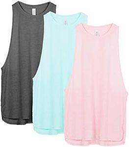 icyzone Workout Tank Tops for Women - Running Muscle Tank Sport Exercise Gym Yoga Tops Athletic Shirts(Pack of 3) (L, Charcoal/Pearl Blush/Aqua)