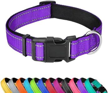 PWOD Reflective Dog Collar, Adjustable Soft Neoprene Padded Nylon Pet Collars with Buckle for Large Dogs,L, Purple