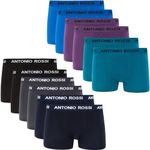 ANTONIO ROSSI (12-Pack) Men's Fitted Boxer Hipsters - Mens Boxers Shorts Multipack with Elastic Waistband - Cotton Rich, Comfortable Mens Underwear, Black, Blue, Grey, Green, L