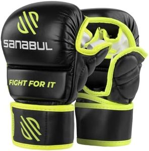 Sanabul Essential 7oz MMA Gloves for Men & Women, Hybrid MMA Martial Arts, Sparring Grappling Training, Padded Kick Boxing Gloves, Black/Green Large/X-Large
