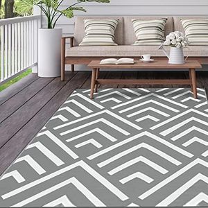 Kohree Outdoor RV Rug 9x12, Outdoor Patio Rugs Clearance Waterproof, Outdoor Camping Rug, Reversible Mats, RV Patio Mats, Outdoor Plastic Straw Rug, Rv, Porch, Deck, Camper, Balcony, Grey & White