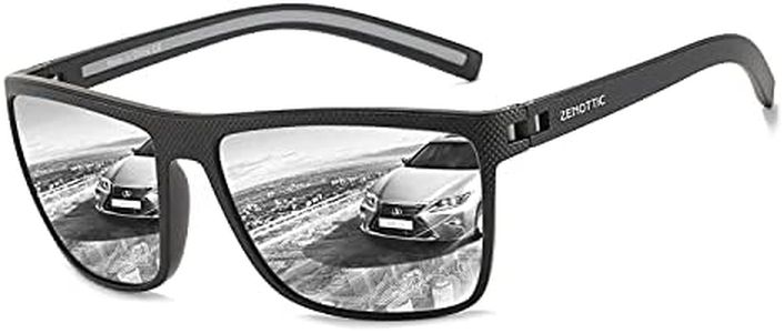 ZENOTTIC Gafas de sol polarizadas para hombre ligero TR90 marco UV400 protección gafas de sol cuadrado, C08 Marco Negro Plata Lente Espejo, L