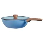 HOOPVOOL Nonstick Frying Pan Skillet, 28Cm 3-Liter, Saute Pan With Lid, Stay-Cool Handle, Chef Pan Healthy Stone Cookware Cooking Pan, Induction Compatible, Pfoa Free (Fry Pan), Blue