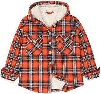 ZENTHACE Boys Sherpa Lined Button Up Hoodie Jacket Kids Fleece Lined Hooded Flannel Shirt Jackets Plaid Shacket Coat EA L Size10-12