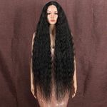 Style Icon Lace Front Wigs 40” Super Long Wavy Synthetic Wigs Deep Middle Part Baby Hair Natural Black Wigs for Women Heat Resistant Fiber