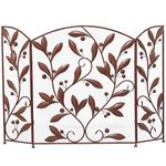 Deco 79 Metal Foldable Mesh Netting 3 Panel Fireplace Screen with Leaf and Vine Relief, 45" x 1" x 30", Brown