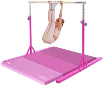 Kangaroo Hoppers Gymnastics Bar with Mat for Kids 3-15, Adjustable 35.4"-57.1" Gymnastics Horizontal Bars with Steel Frame & Non-Slip Base at Home/Indoor Training, 260LBS (Pink)