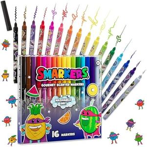 Smarkers - Washable Scented Markers, Assorted Colors, Standard Point Felt Tip, 16 Count