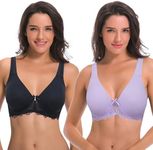 Curve Muse Women's Plus Size Unlined Underwire Lace Bra with Cushion Straps-2PK-Black,Mauve-42D (EU:95D)