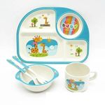 CareVego 5Pcs/Set Bamboo Kids Dinnerware Set - Children Dishes - Food Plate Bowl Cup Spoon Fork Set Dishware, Cartoon Tableware, Dishwasher Safe Kids Healthy Mealtime, BPA Free (Giraffe)