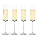 Maison & White Edge Champagne Flutes - Set of 4 | Gift Set | Flat Bottom Wine Glasses | Prosecco Glass | Christmas Drinking Glasses | Square Champagne Flutes | M&W (Clear)