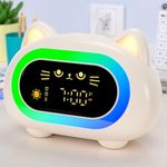 winshine Kids Alarm Clock, Ok to Wake Clock for Kids, Toddler Sleep Training Clock with Eye Protection, 10 Night Lights, Dual Alarms, Child Lock, Snooze, Timer - Cute Cat Clock for Girls and Boys