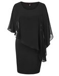 Hanna Nikole Womens Plus Size Chiffon Poncho Slit Sleeve Pencil Dress Overlay Mini Dress Black 18W