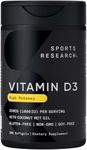 Sports Research Vitamin D3 1000 IU with Coconut MCT Oil - High Potency Vitamin D Supplement for Immune & Bone Support - Non-GMO Verified, Gluten & Soy Free - 25 mcg (360 Liquid Softgels)