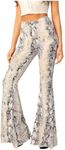 WDIRARA Women's Snakeskin High Waist Casual Flare Bell Bottom Stretch Long Pants Multicolor XXS