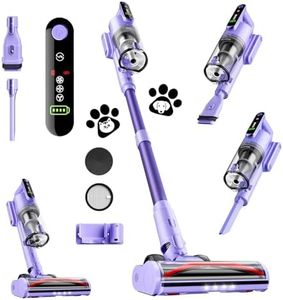 Cordless Vacuum Cleaner, 45Kpa 50 Mins Runtime Self-Standing Stick Vacuum Cleaners for Home, Powerful Suction, Lightweight, LED Touch Screen 8 in 1 Vacuum for Pet Hair, Carpet, Hardwood Floor, Purple