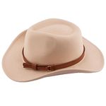 The Tie Hub Cowboy Cream Fedora Hat for Men with Brown Belt – Western Wide Brim Felt Hat for Rugged and Classic Style