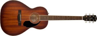 Fender Paramount PS-220E All-Mahogany Parlor Acoustic Guitar, with 2-Year Warranty, Aged Cognac Burst, with Case