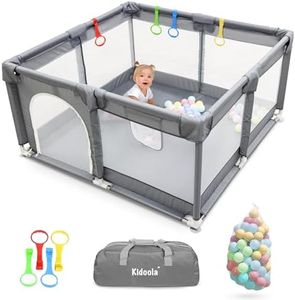 Kidoola Baby Playpen with Padded Frame & Mesh Walls, Balls & Pull Rings Included, for Indoor & Outdoor Use, Toddler Fence - Breathable Mesh, Extra Large Play Yard for Babies Unisex (127x127x65cm)