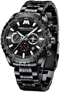 MEGALITH Mens Watches Waterproof Black: Stainless Steel Chronograph Analog Quartz Large Face Watches for Men Dress Fashion Unique Luminous Date Wrist Watch Gifts for Men