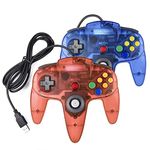 2 Pack USB Retro Controllers for N64 Gaming, miadore PC Classic N64 Game Pad Joypad for Windows PC MAC Raspberry Pi (Clear Blue& Red)