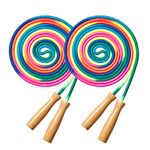 Fanhostco Double Dutch Long Jump rope - 16Ft 2 Pack Skipping Rope for Kids Adults, Rainbow Jumping Rope for Multiplayer with Wooden Handle