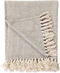 100% Coton Naturel Deux Tons Chevrons King Size 3 Places jeté pour canapé-lit, canapé-lit - 225 x 250 cm