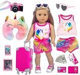 ZITA ELEMENT 24 Pcs 18 Inch Girl Doll Accessories Suitcase Travel Set Including Clothes Suitcase Camera Cell Phone Neck Pillow Sunglasses and Other Travel Set(Doll&Shoes Are Not Included)