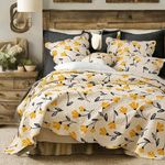 DaDa Bedding Botanical Floral Bedspread Quilt - Yellow Fleur Golden Yellow Spring Time Tulips Quilted Coverlet Set - Scalloped Edges Bright Vibrant Ivory Cream - King Size - 3-Pieces