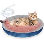 AUPETEK Heated Cat Beds for Indoor Cats Round Warming Cat Beds Super Soft Machine Washable Thermo Kitty Electric Heating Bed （Brown 20 Inches Round）