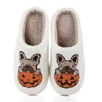 Puimentiua Pumpkin Slippers,Halloweenn Slippers,Slippers Women,Warm Cloud Slippers Cartoon Soft Home Slides for Indoor Or Outdoor, 4/5 UK, Dog-White