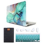 MAITTAO MacBook Pro 15 inch Case Model A1286 with CD-ROM 2010-2012 Released, Plastic Pattern Hard Shell & Laptop Sleeve & Gradient Keyboard Cover 4 in 1 Bundle, Creative Marble 6