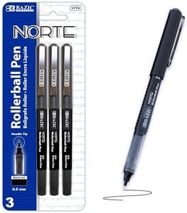 BAZIC Products Norte Rollerball Pen 0.5mm Black Color Needle Point, Regulator Flowing Liquid Ink Pens, Rolling Ball Pens Smooth Writing (3/Pack), 1-Pack