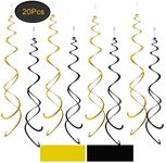 Black and Gold Party Swirl Decorations,Foil Ceiling Hanging Swirl Decorations, Whirls Decorations,Pack of 20