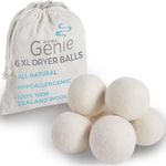 HOME GENIE Wool Reusable Dryer Balls XL 6 Pack, Anti Static Fast Drying Laundry for Pet Hair, Reduces Clothing Wrinkles, Lint, Natural Fabric Softener Essentials, Replace Dryer Sheets, Over 400 Loads