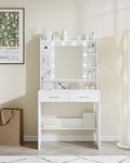 Hzuaneri Vanity Desk with Mirror and Led Light, Adjustable Brightness, Dressing Table with Shelves and 2 Drawers, for Bedroom, 40 X 80 X 149 Cm, White