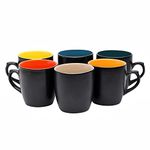 Anwaliya Arche Series Handmade Ceramic Tea Cup Set of 6, 175 ml, Matt Black, Stackable, Chip Resistant, with Handle (Inner Color May Vary)