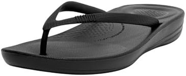 FitFlop Women's iQushion Rubber Flip-Flips with Contoured Footbed for Walking, Lightweight Ergonomic Flip Flop Sandals with Arch Support and Foot Impact Pillows, All Black, 6 US Women