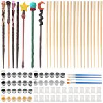 HONMOK 24 Pieces Magic Wands Craft for Kids, Wooden Magic Wizard Wand Painting Kit, DIY Magic Wand Props Set for Halloween Magic Wizard School Fans Birthday Cosplay Party Craft