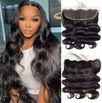 Body Wave Lace Frontal Ear to Ear Pre Plucked Lace Frontal Human Hair 100% Unprocessed Brazilian Virgin Human Hair 150% Density Human Hair 13x4 Lace Frontal Closure 16 Inch Natural Black