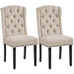 Yaheetech Upholstered Dining Chairs Button Tufted Kitchen Chairs with Nailhead Trims and Solid Legs for Dining Room, Home, Kitchen, 1 package of 2pcs, Beige