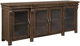 Hekman Furniture Entertainment Center Wexford Finish, Antique Pewter Wire Grating Multiple Storage Units, Sturdy Wooden Frame Credenza Storage Cabinet Perfect for Home Decor & Dinning Room