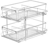 2 Tier Clear Organizer with Dividers for Cabinet, Shlef, Counter - MultiUse Slide-Out Storage Container - Kitchen, Pantry, Medicine Cupboard Bins, Bathroom, Vanity Makeup, Under Sink Organizing