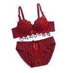 Flicarts Women's Gorgeous Honeymoon Heavily Padded Lace Bra And Panty Set Wired Push Up Bridal Set (36, Maroon), Bikini