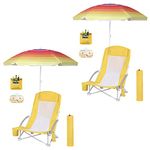 WGOS Beach Chair Beach Folding Chair for Adults Camping Chair High Back with Umbrella and Cooler Bag, Huge Shade, Portable & Lightweight for Beach, Outdoor, Camping (Set of 2 Yellow)