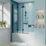 iBath Bathtub Shower Doors 51 in. W x 59 in. H, 1/4" Tempered Glass, Foldable Bathtub Door with Hinged Design, Frameless Shower Door with Matte Black, Reversible for Left or Right Installation.