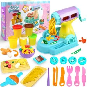 Dear Deer Play Dough Kitchen Creations Noodle Maker Play Dough Set Handmade DIY Creative Noodle Machine Toy Kit with Dough and Molds for Kids 23 Pieces