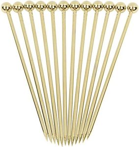 Cocktail Picks Stainless Steel Martini Skewer Reusable Ball Top,Gold (Set of 12)