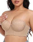 FallSweet Lace Strapless Bustier Bra for Women Underwire Longline Corset Top, Beige,44D